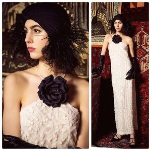 NEW NANA GOTTI AYA 3D SATIN ROSE SEQUINED-TULLE HALTERNECK MIDI DRESS Size M​​